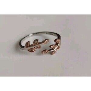 VTG IBB CN 925 Sterling Silver Bypass Leaf Vine Ring Size 8.5 CZ Accents